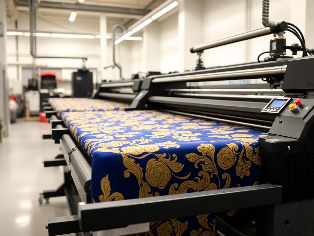 Digital textile printing machine producing patterned fabric