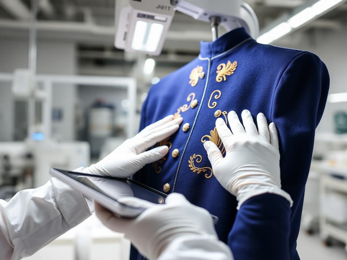 Quality inspector reviewing an embroidered garment